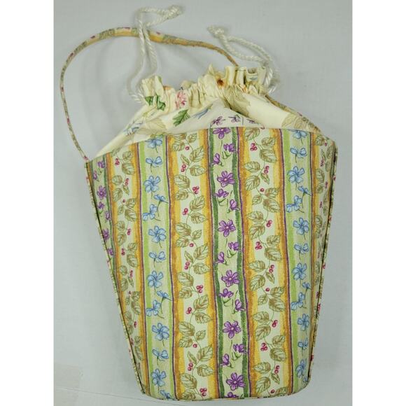 LONGABERGER Botanical Fields Stripe 11" LARGE Bucket Drawstring TOTE Oval Purse - Picture 9 of 10